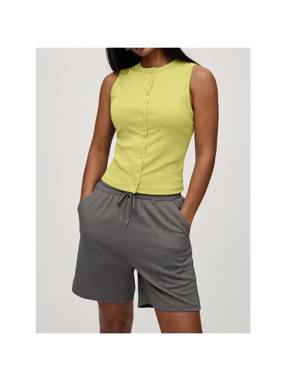 Ribbed Button-Front Sleeveless Tank